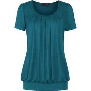 Women's Casual Short Sleeve Tee Top Rayon Spandex Small Scoop Neck Pleated